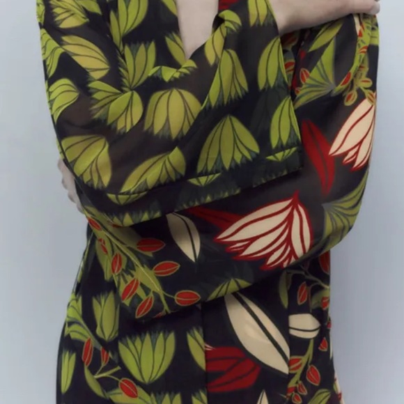 Zara Woman Long Loose-Fitting Shirt Dress With Belt Green - Picture 3 of 5